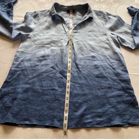 Vince Camuto Women’s Blue Linen Shirt Size XS Long Sleeves V-Neck Collared - Picture 10 of 16